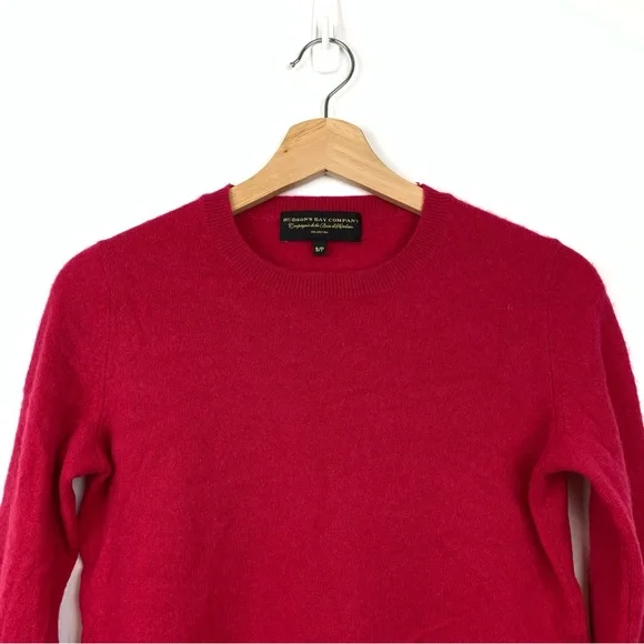 Cashmere Sweater Fushia Pink Sz Small Hudson’s Bay Crew Neck Quiet Luxury Soft - Picture 2 of 11